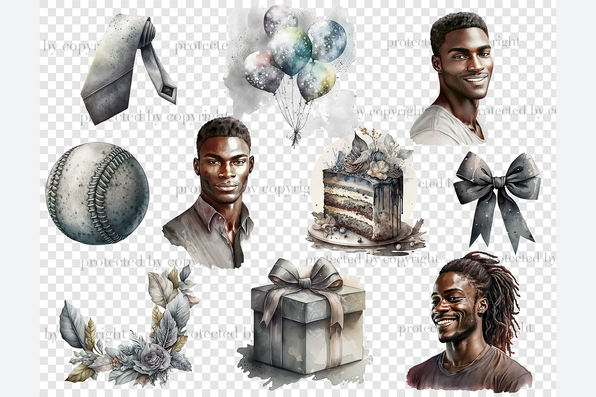 Mans Birthday Clipart Black Man PNG, a Person Illustration by GlamArtZhanna (Photo 5 of 5)