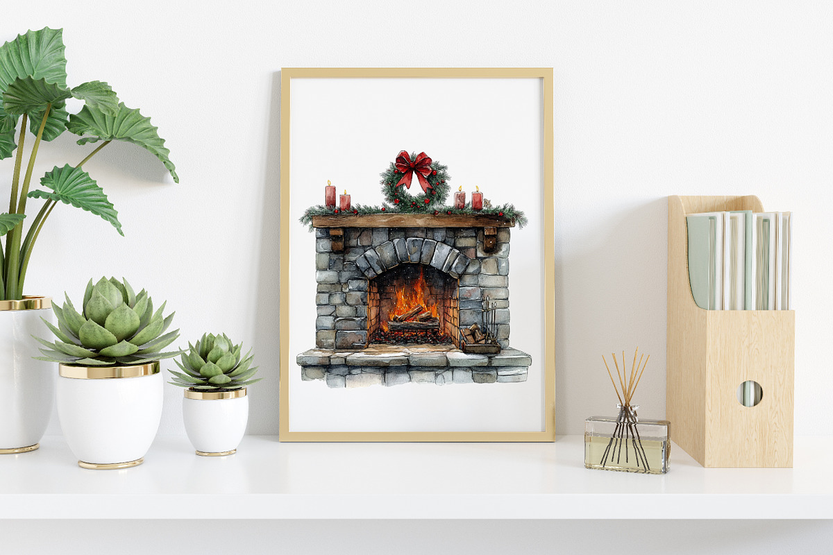 Christmas Fireplace Clipart, an Illustration by Canvas Craft (Photo 5 of 8)