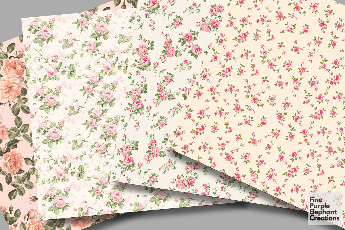 Vintage Pink Roses Flowers Floral, a Pattern Graphic by Fine Purple Elephant (Photo 4 of 5)