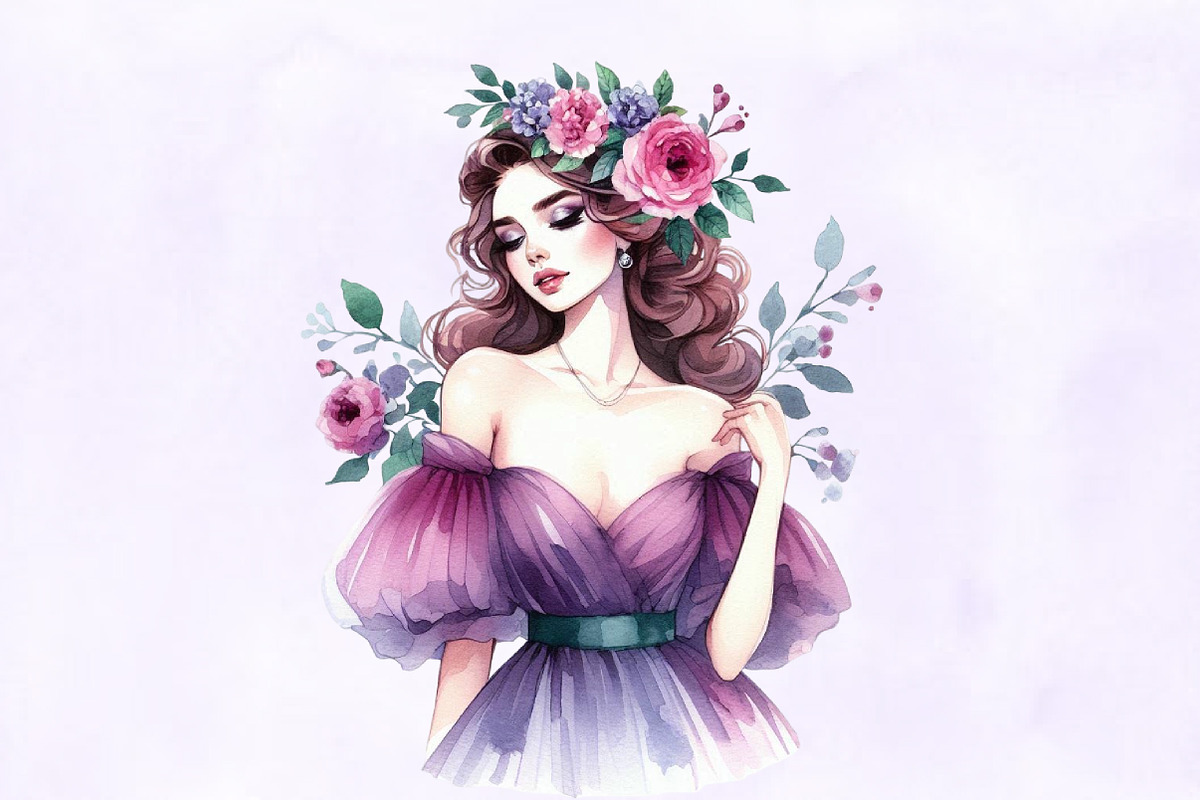 Purple Summer Vintage Woman Clipart, an Illustration by Designking (Photo 3 of 4)