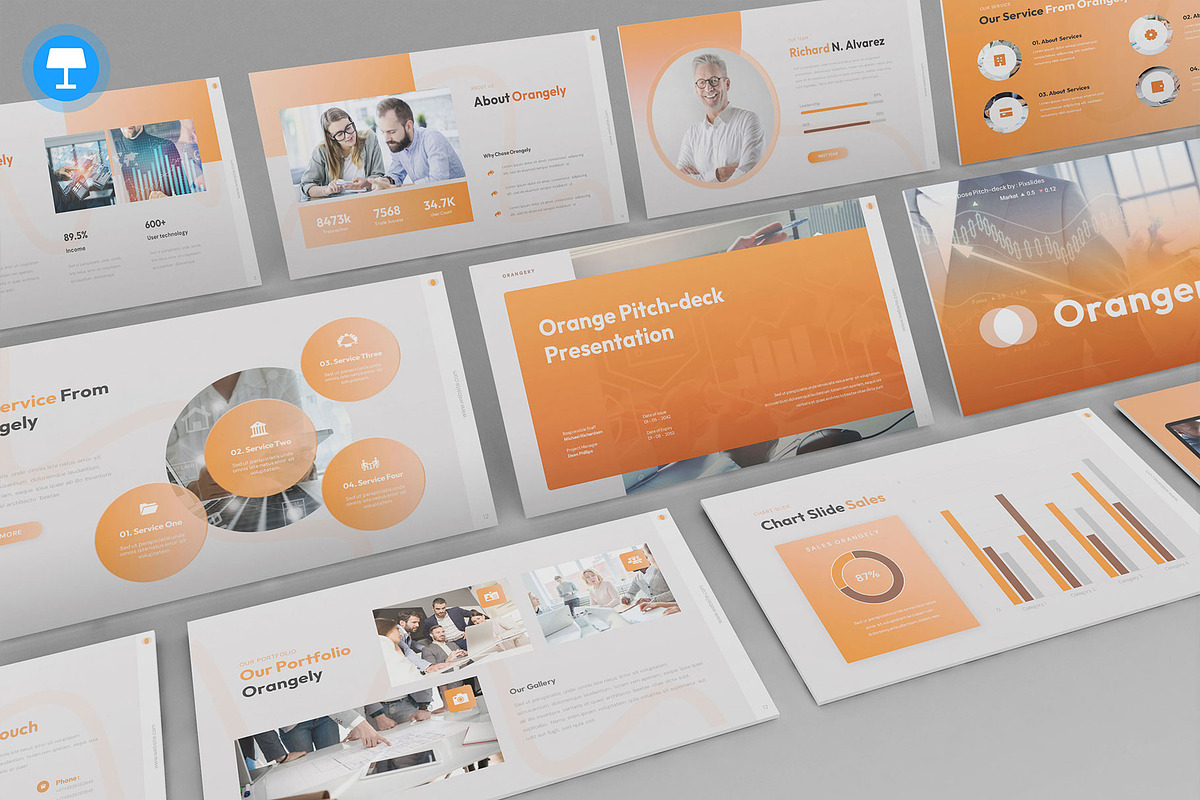 Orange Pitch Deck Keynote, a Presentation Template by Pixslides (Photo 1 of 5)