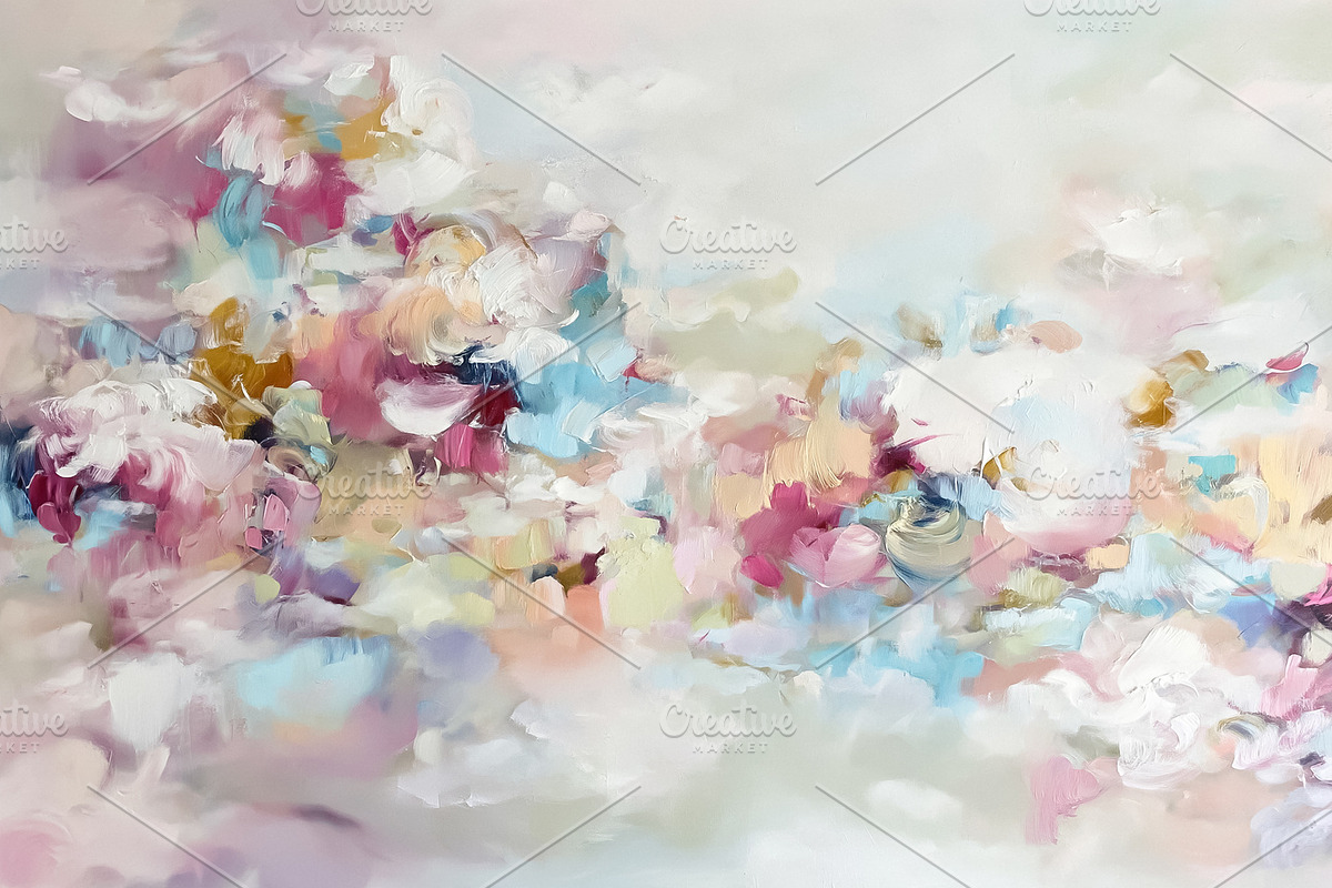 Abstract painting depicting pastel flowers blooming, creating a, a Decorative Illustration by Studio ANNA
