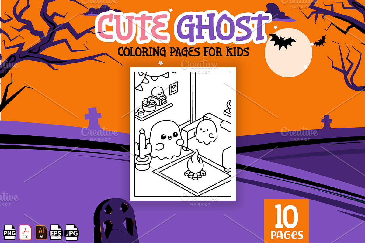 Cute Ghost Coloring Pages for Kids, a Seasonal Illustration by MK.CreativeHub (Photo 3 of 3)