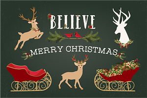 Christmas Deer, Sleigh & Antlers