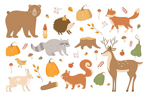 Autumn Cute Cartoon Animals Set