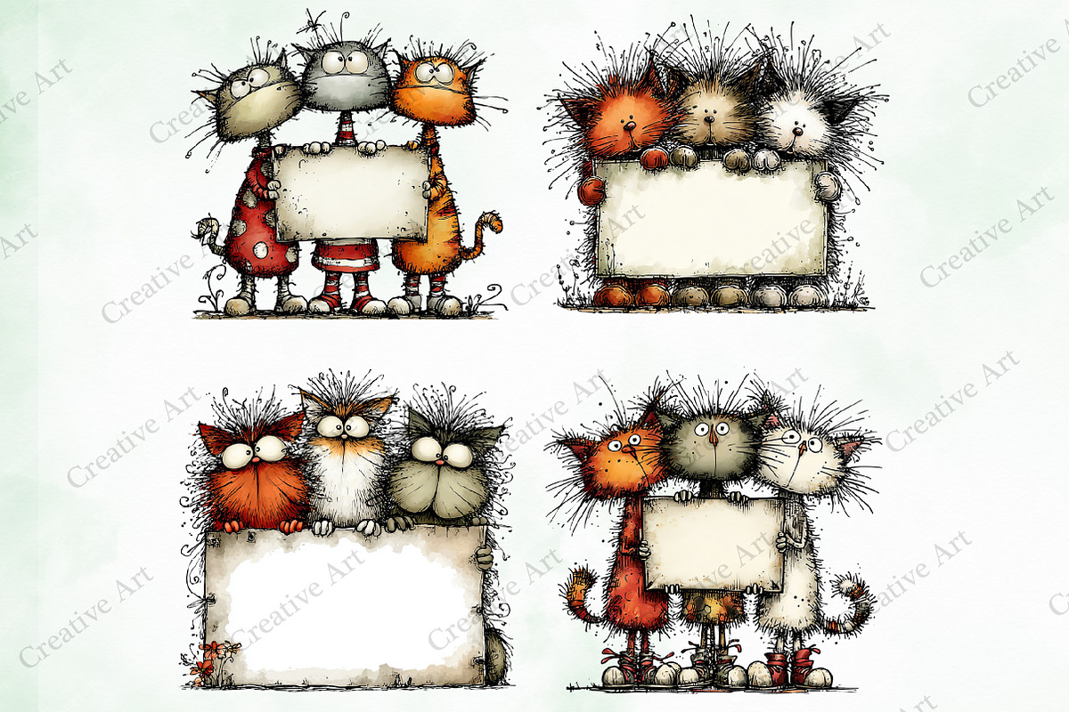 Whimsical Christmas Cats Clipart, an Illustration by Creative Art (Photo 8 of 11)