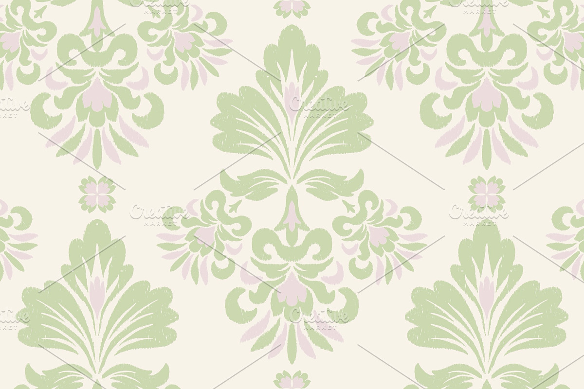 Green Ikat Floral Damask Pattern, a Pattern Graphic by PPEthnicDecorPattern (Photo 1 of 7)