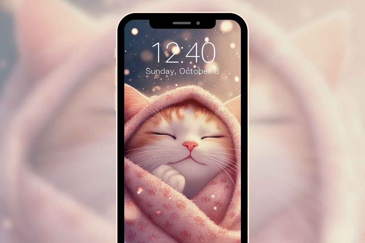 Cute Cozy Cat Phone & iPad Wallpaper, a Graphic by Kalindiprints (Photo 3 of 11)