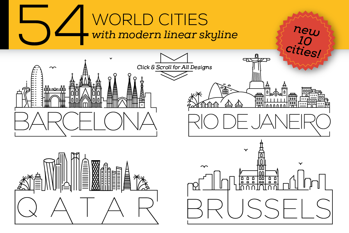 54 Different World Cities Skyline, an Outline Icon by Kursat Unsal (Photo 1 of 7)
