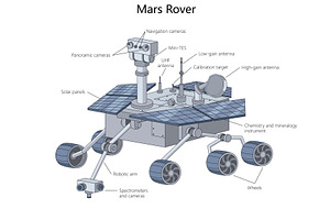 Labeled Diagram of Mars Rover, a Technology Illustration by AlexArt