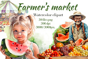 Farmer's market, watercolor clipart, a Food Illustration by AkvarelRiver (Thumbnail 1 of 7)