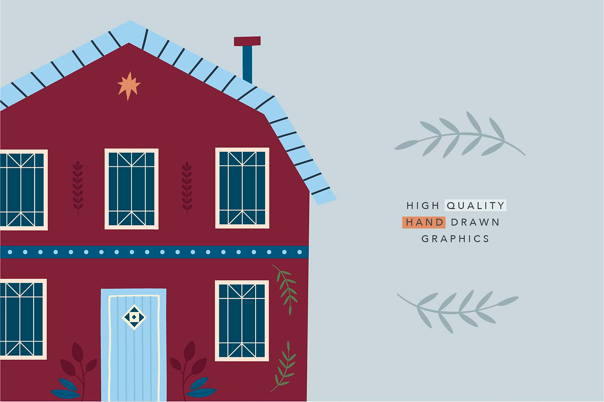Scandinavian Houses and Flowers, a Decorative Illustration by vanloveart (Photo 2 of 9)