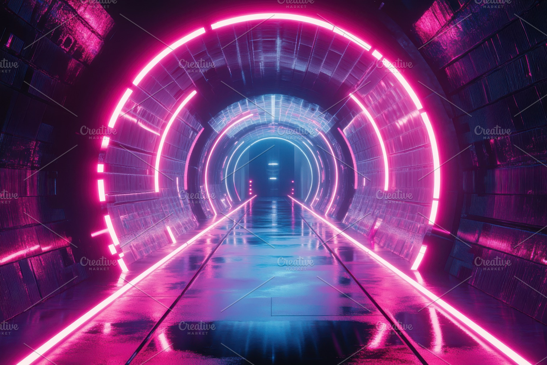 Futuristic Neon Tunnel Pink Blue Lig, a Photo by Pixeness Studio