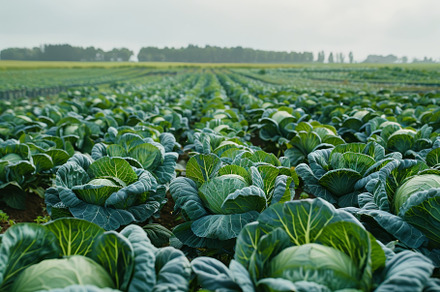 A vast field of cabbages fills the l, a Photo by Tanuart