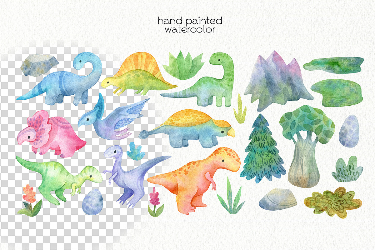 Watercolor Dinosaurs Clipart, an Illustration by OllyKo Art (Photo 2 of 4)