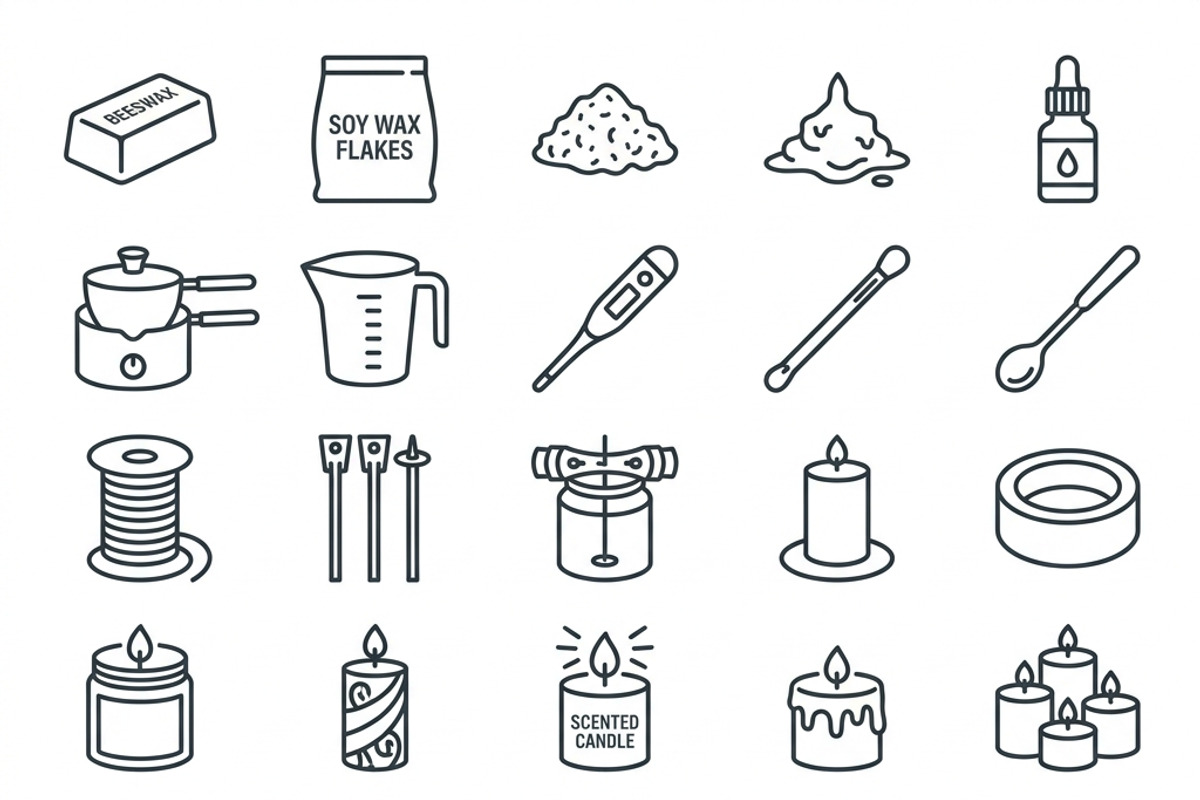 44 Candle Making Outline Icons, an Outline Icon by adenpinkstore (Photo 3 of 17)