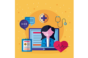 laptop with online medical, a Healthcare Illustration by studiogstock