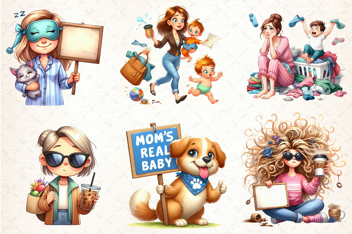 Funny Mothers Day Clipart, an Illustration by DreamCafeArt (Photo 3 of 6)