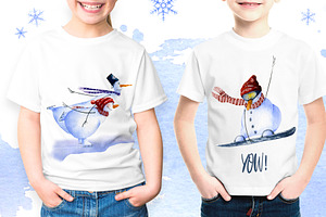 SNOWMEN Watercolor Winter Set