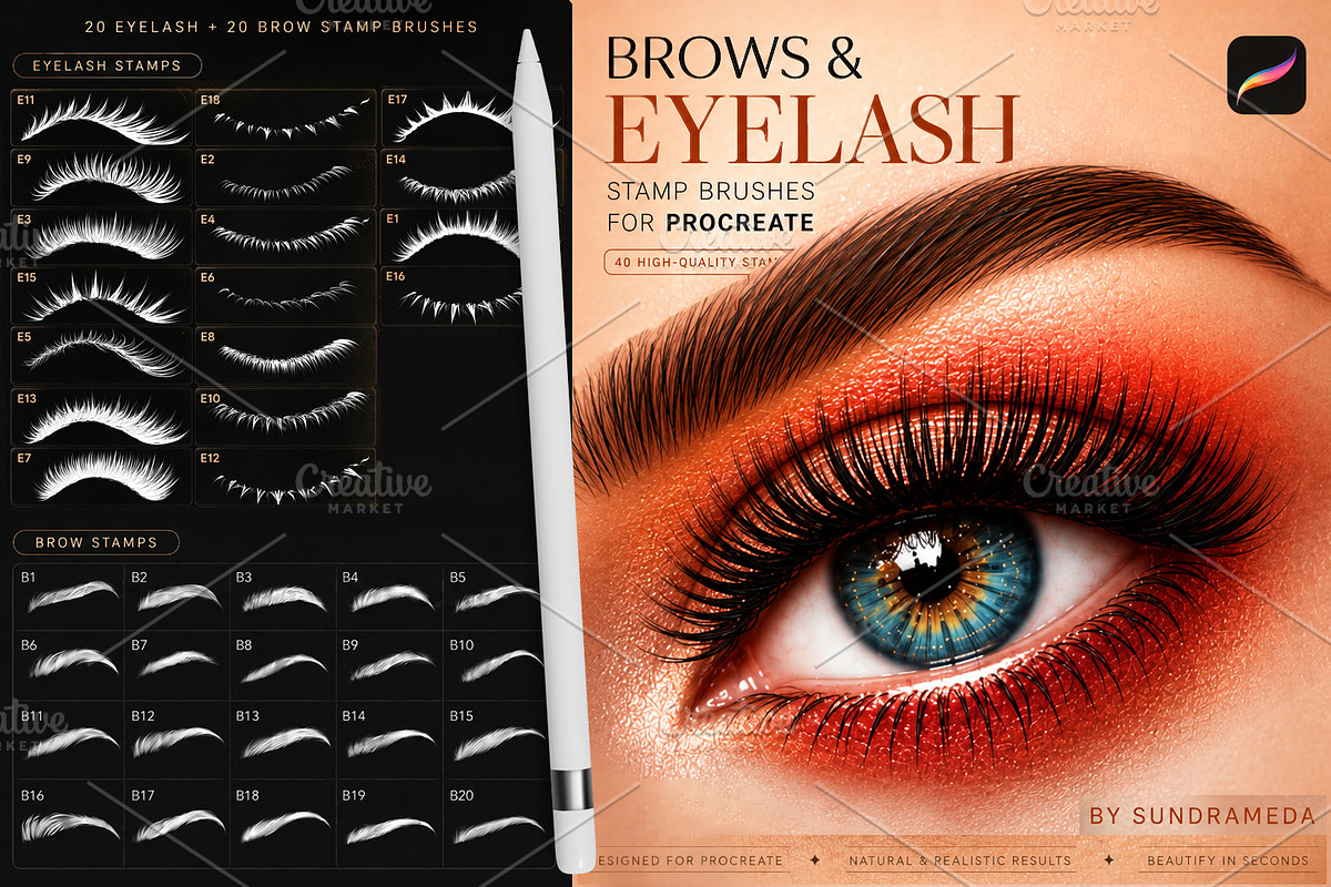 Procreate Eyelash & Eyebrow Stamps, a Brush Add-On by sundrameda (Photo 1 of 6)