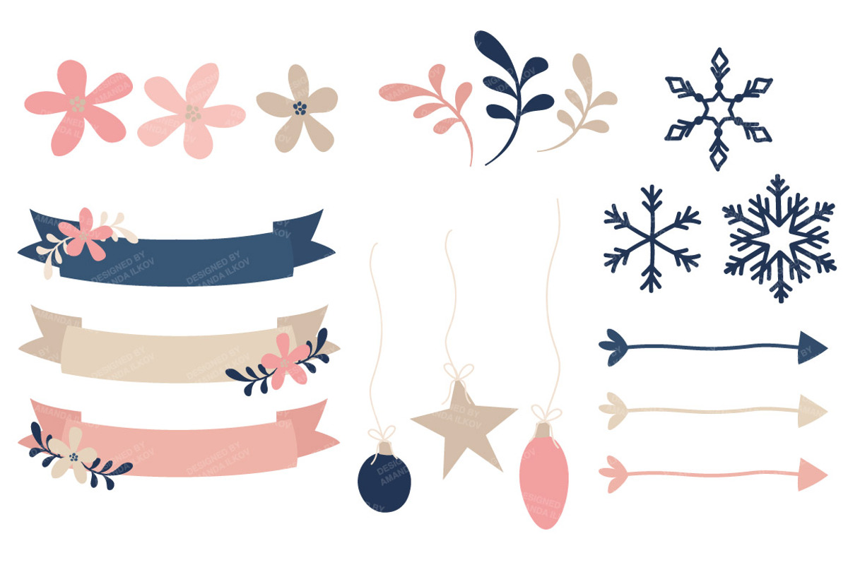 Navy & Pink Floral Christmas Wreath, an Illustration by Amanda Ilkov (Photo 4 of 5)