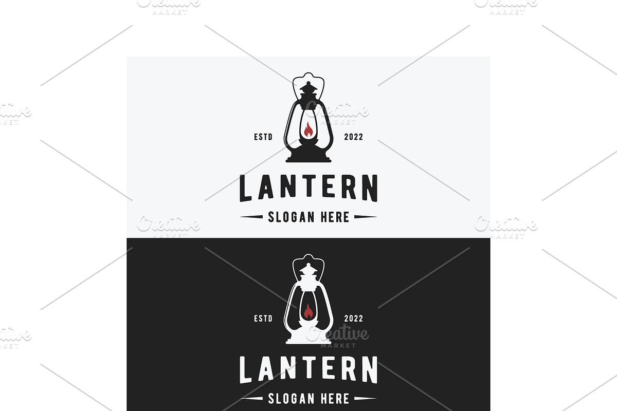 Vintage retro lantern lamp logo with, a Branding & Logo Template by LOGOCREATIVE