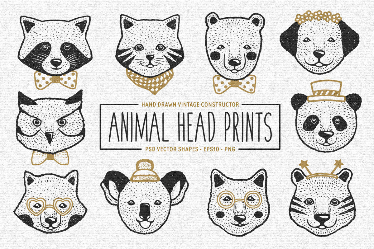 Animal Head Prints Set, an Animal Illustration by Chelovector (Photo 1 of 4)