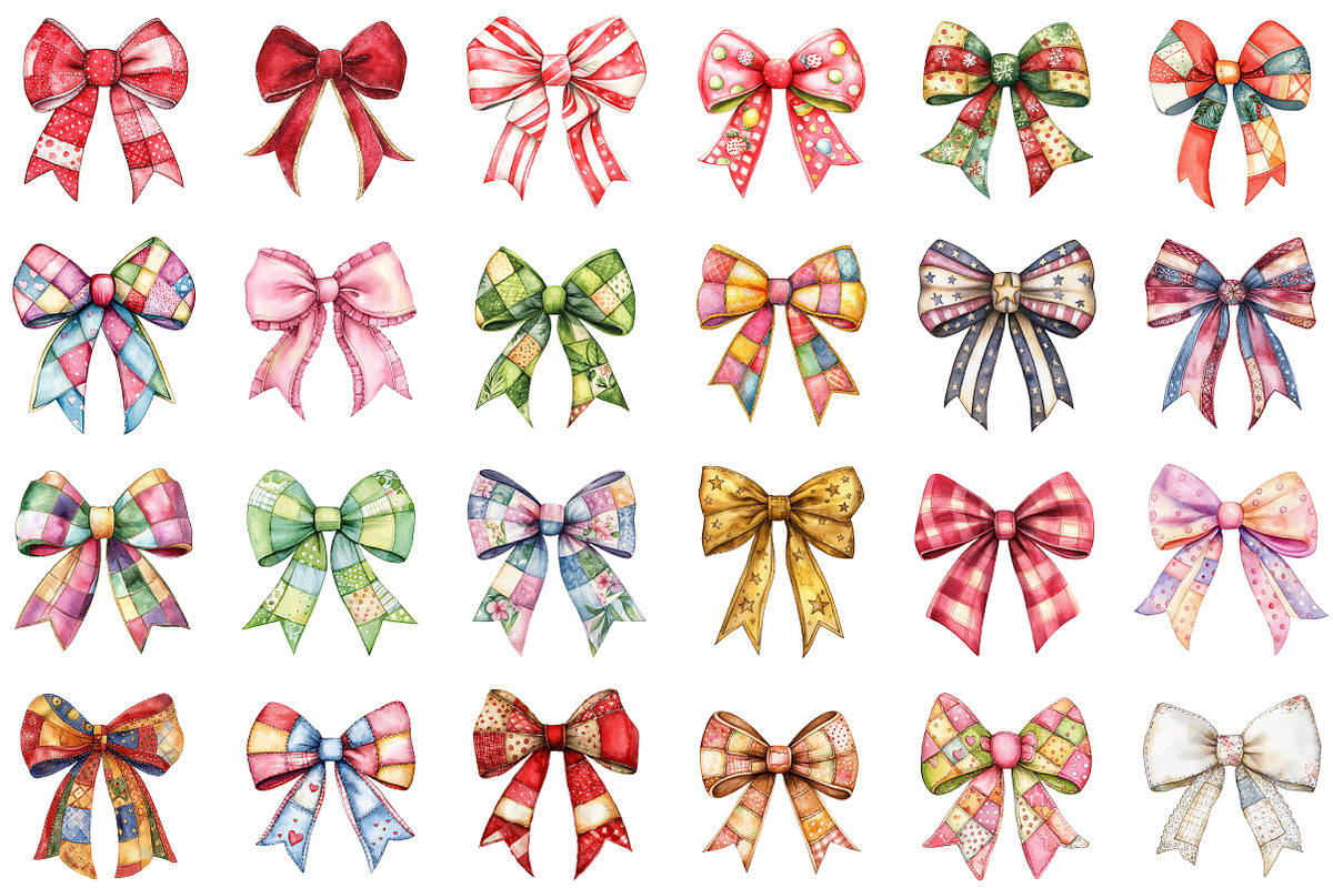 Christmas Coquette Bow Patchwork Cli, an Illustration by Sublimation Artist (Photo 2 of 6)