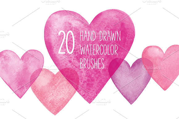 Watercolor hearts brushes preview 4