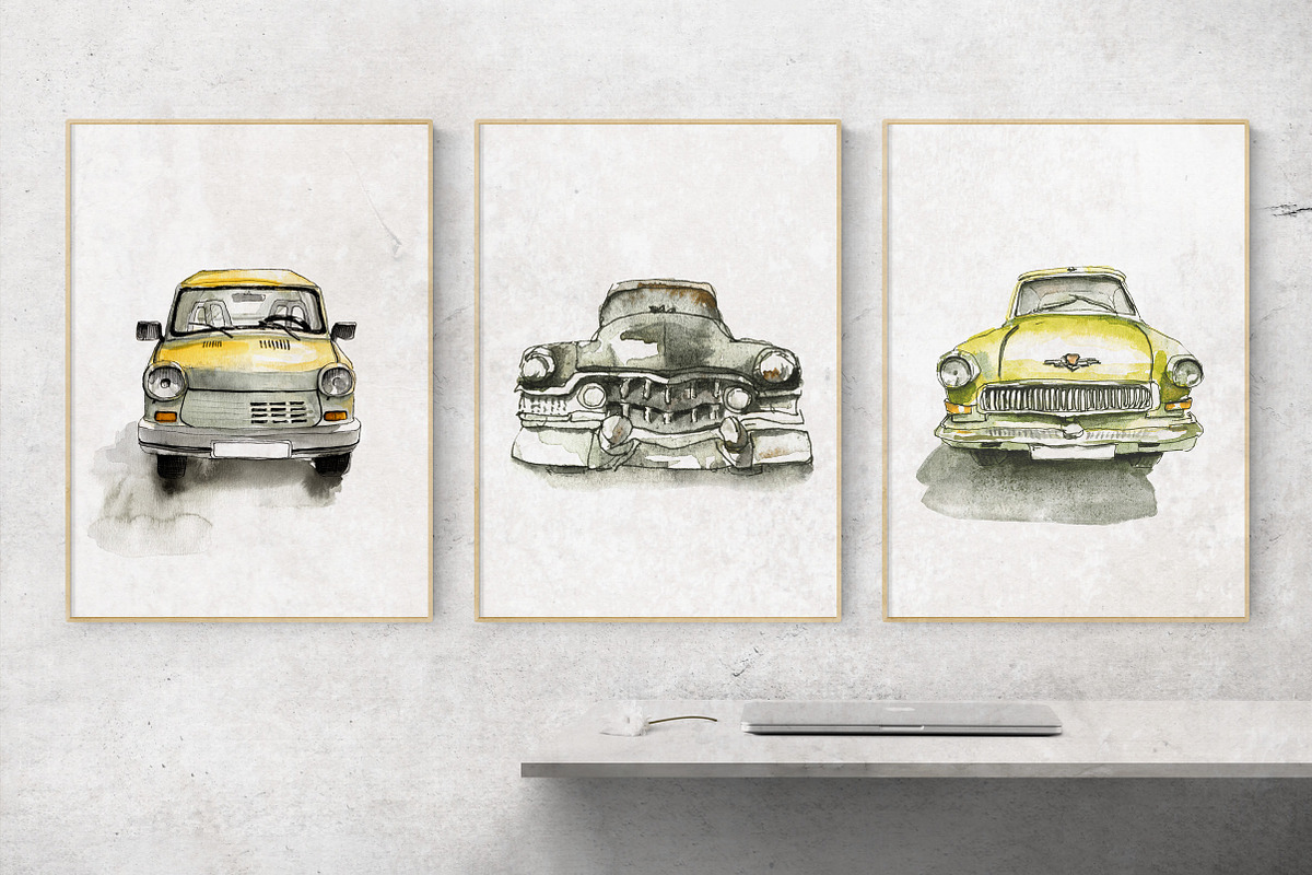 Retro cars. Watercolor illustrations, a Transportation Illustration by iri-illustration (Photo 7 of 11)