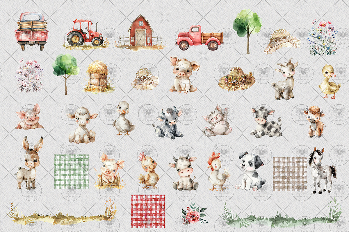 Farm Animals Watercolor Clipart, an Animal Illustration by BigCakeBee (Photo 3 of 4)