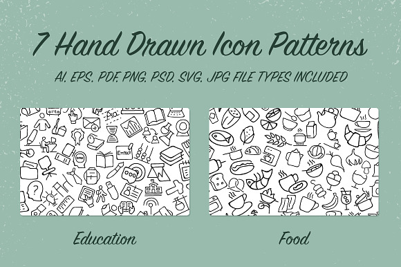 7 Hand Drawn Icon Patterns - Vol 1 preview 5