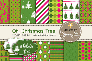 Christmas Trees Digital Papers, a Pattern Graphic by JennyL Designs