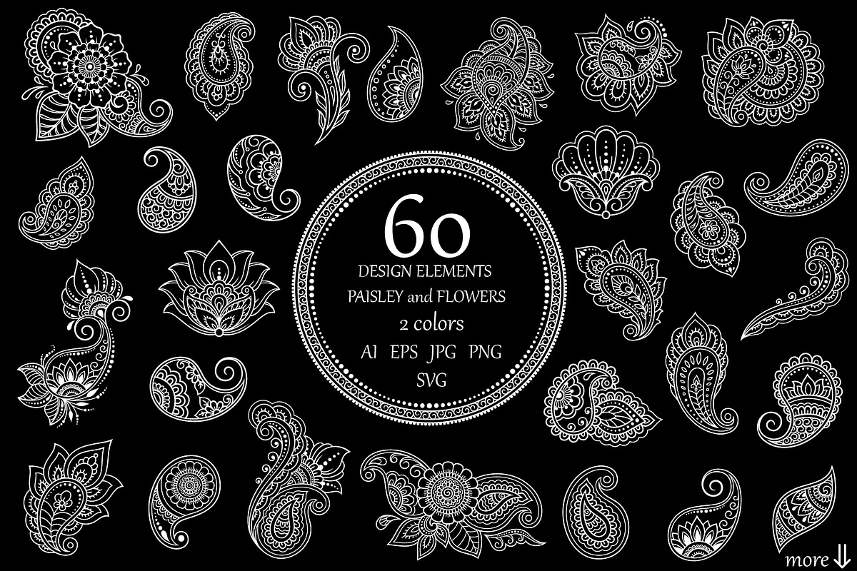 60 Flowers & Paisley, a Decorative Illustration by Katika Shop (Photo 2 of 7)