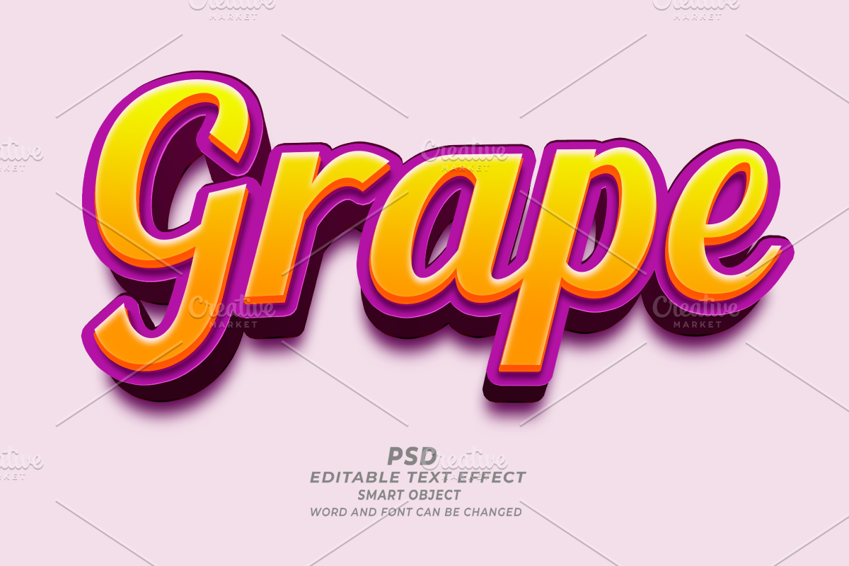 Grape 3D Text Effect – Editable PSD, a Layer Style Add-On by TrueVector (Photo 1 of 2)