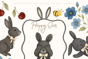 Easter Black Bunny Clipart Set, a Seasonal Illustration by Pati Paints