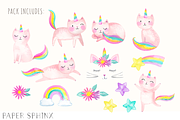 Watercolor Cat Unicorn Clipart, an Illustration by PaperSphinx (Thumbnail 2 of 3)