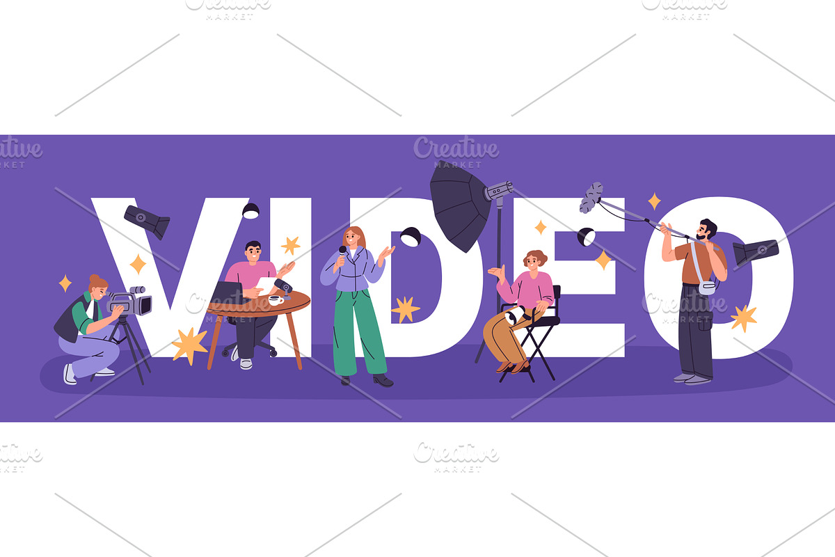 Tiny people with large word. Video, a Technology Illustration by YummyBuum