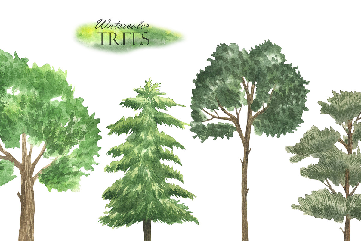 Watercolor Green Trees Clipart, an Illustration by OlDm_Shop (Photo 4 of 8)