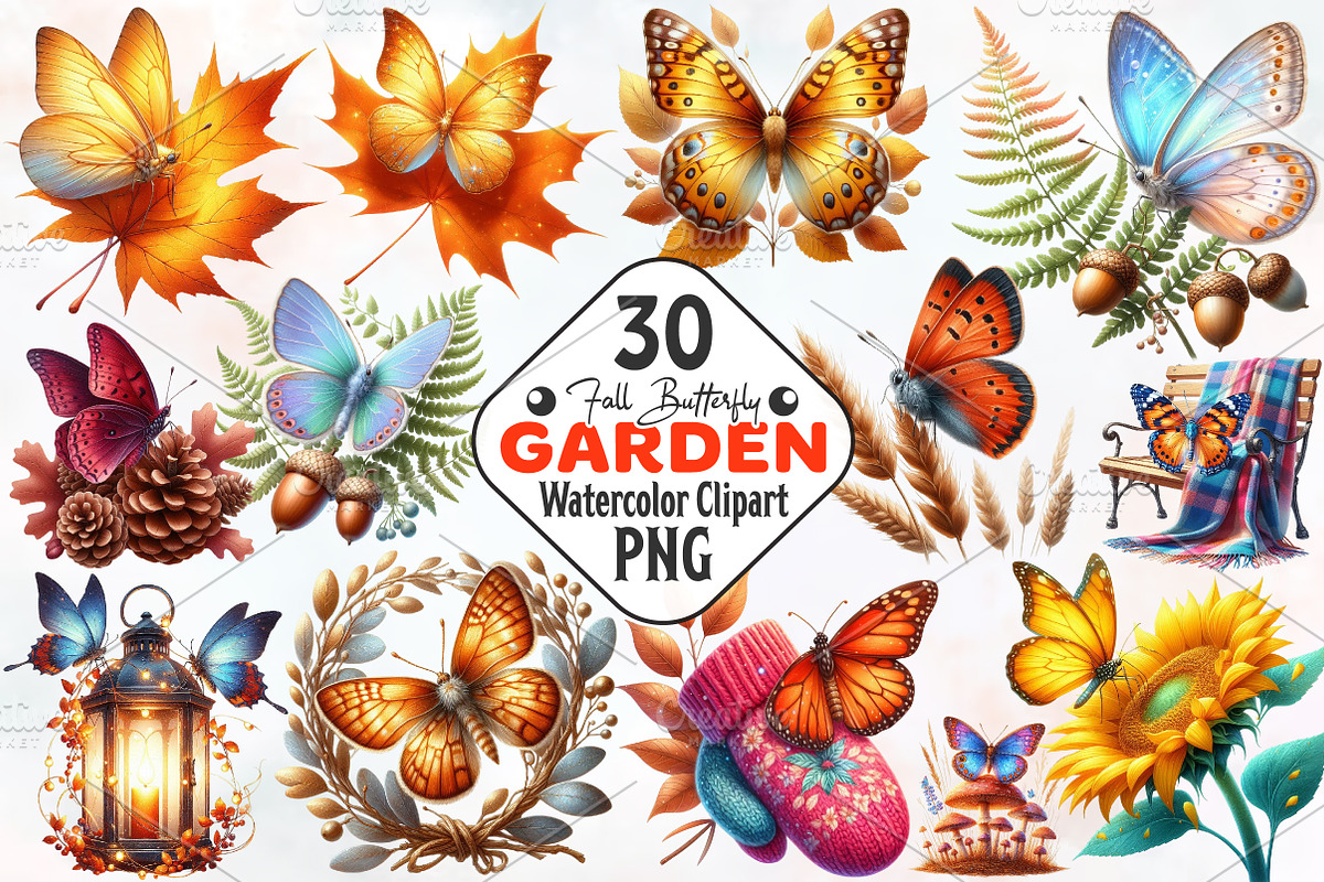 Fall Butterfly Garden Clipart, an Illustration by RobertsArt (Photo 1 of 7)