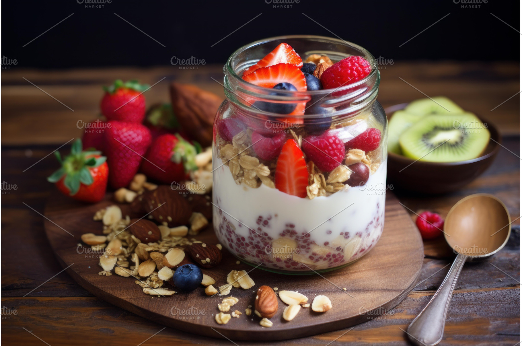 Muesli oats fruits. Generate Ai, a Food & Drink Photo by Ylivdesign