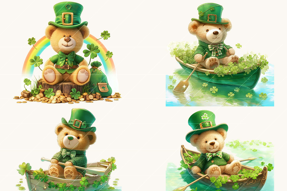 St. Patrick Teddy Bear Clipart, a Seasonal Illustration by BusyDaydesign (Photo 3 of 8)