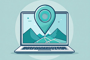 Icon of a map pin combined with a laptop screen outline, a Technology Photo by DanFLCreativo