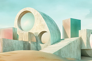 Futuristic Marble Architecture with Floating Glass Elements, an Abstract Photo by Natalia Klenova's Shop