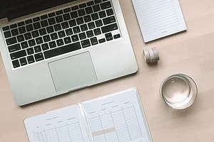 Home office desk stock photograph
