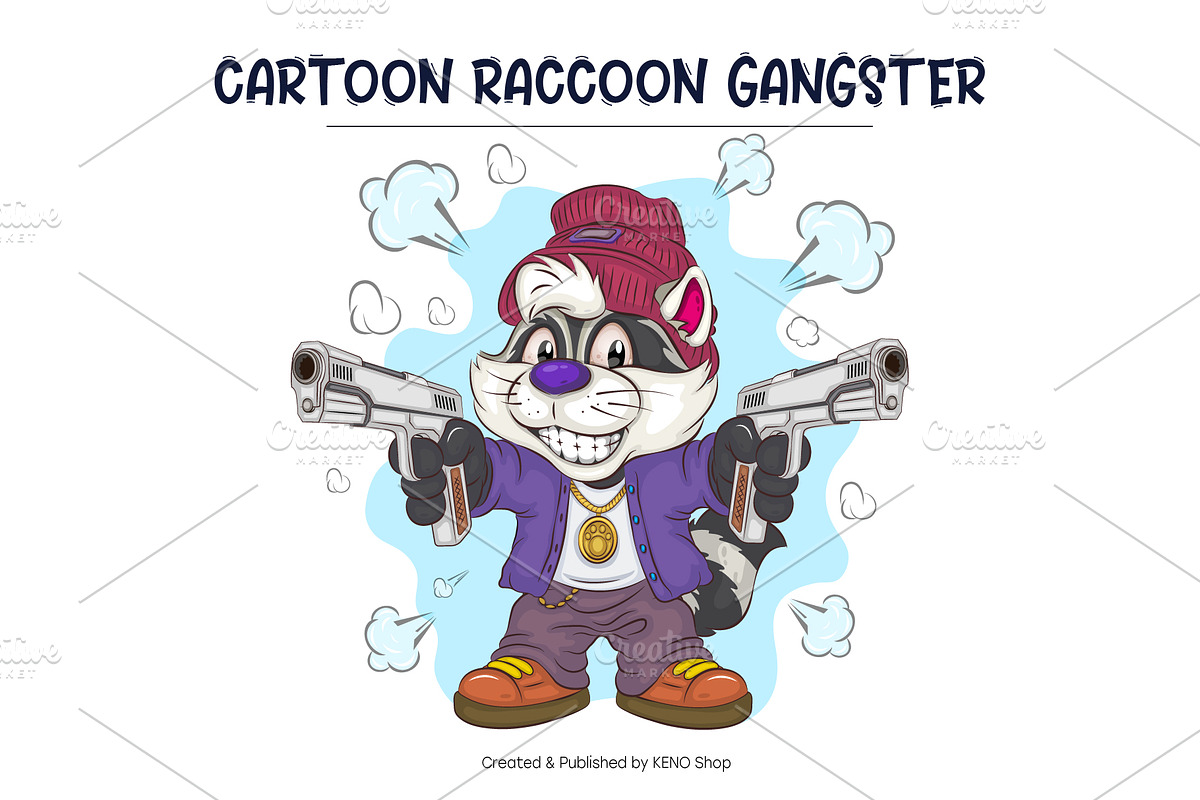 Set of Cartoon Raccoons 03. T-Shirt., an Animal Illustration by KENO Mascots (Photo 8 of 15)