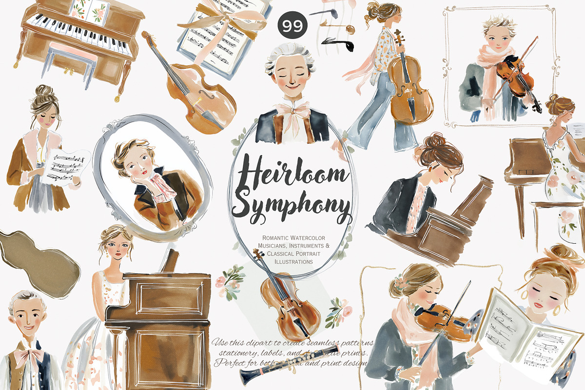 romantic classical musicians clipart, a Decorative Illustration by Patishop Art (Photo 1 of 11)