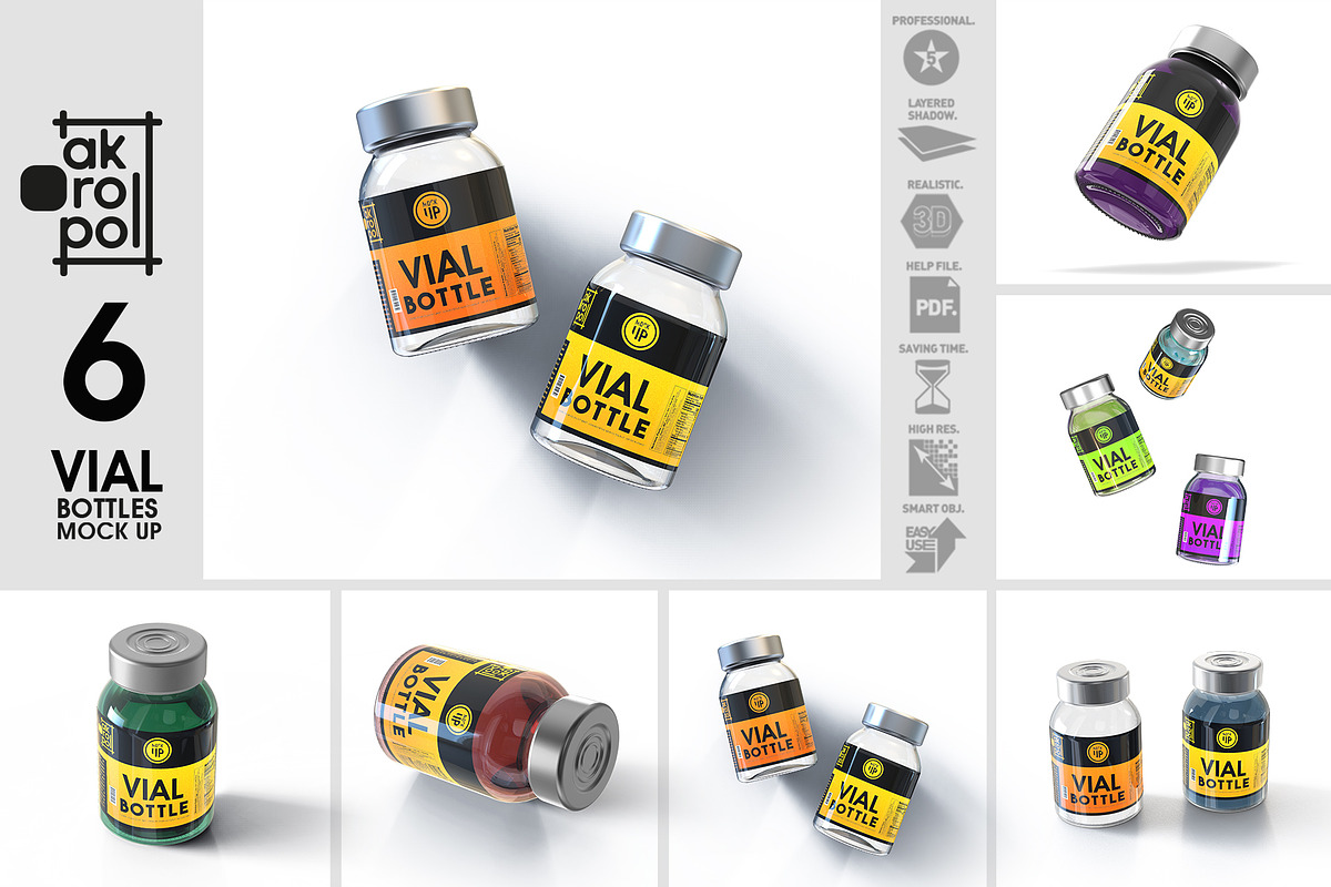 Vial BottlesMock Up, a Packaging Mockup by akropol (Photo 5 of 6)