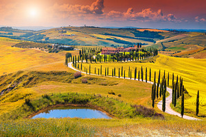 Autumn Tuscany landscape at sunset, a Nature Photo by Alpine Dreams
