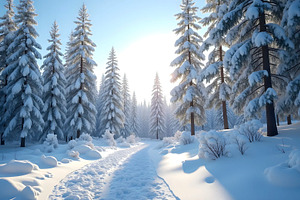 Snowy Winter Forest With Sunlight Th, a Photo by LOGOCREATIVE
